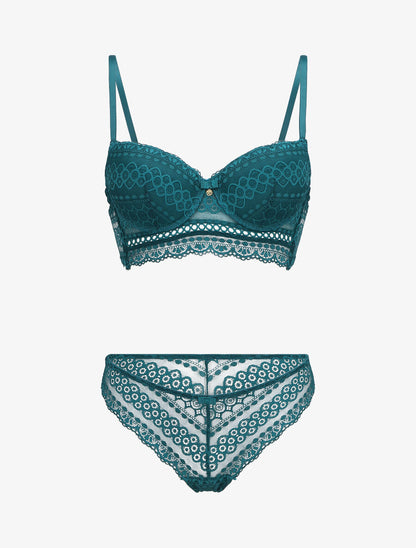 Ensemble lingerie en dentelle - Bleu canard - 3