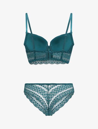 Ensemble lingerie en dentelle - Bleu canard - 2