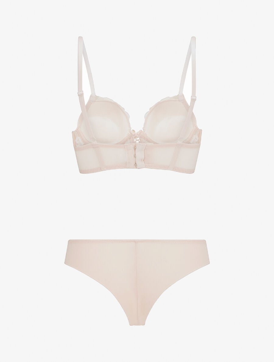 Ensemble lingerie en dentelle motif roses - Nude - 2
