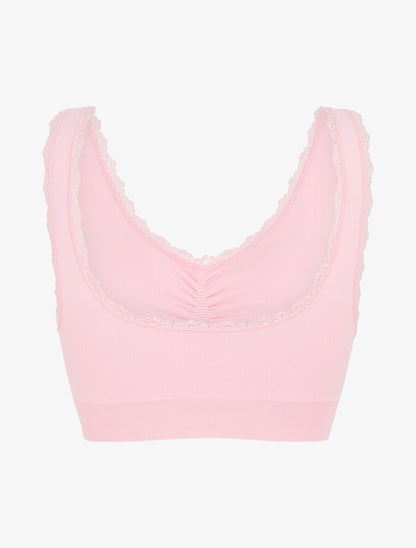 Brassière uni avec coussinets amovibles et broderies - Rose - 2