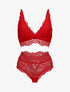Ensemble soutien-gorge triangle et string en dentelle - Rouge - 3