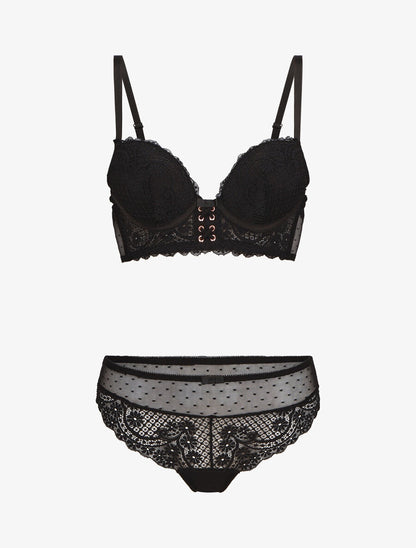 Ensemble soutien-gorge et tanga en dentelle - Noir - 1
