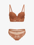 Ensemble soutien-gorge et tanga en dentelle - Camel - 1