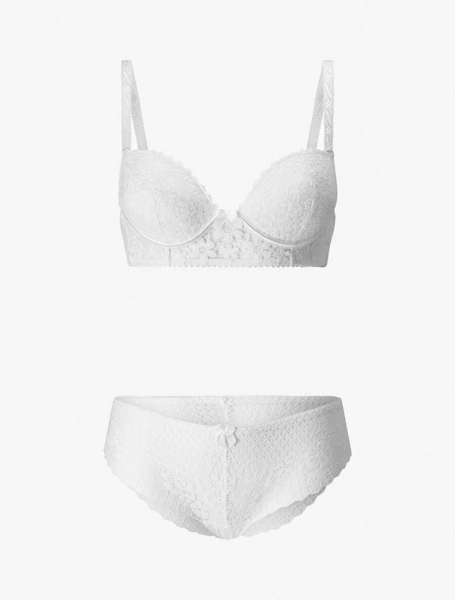 Ensemble push up et culotte en dentelle - Blanc - 1