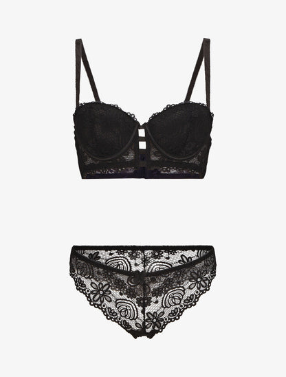 Ensemble soutien-gorge et tanga en dentelle florale - Noir - 1