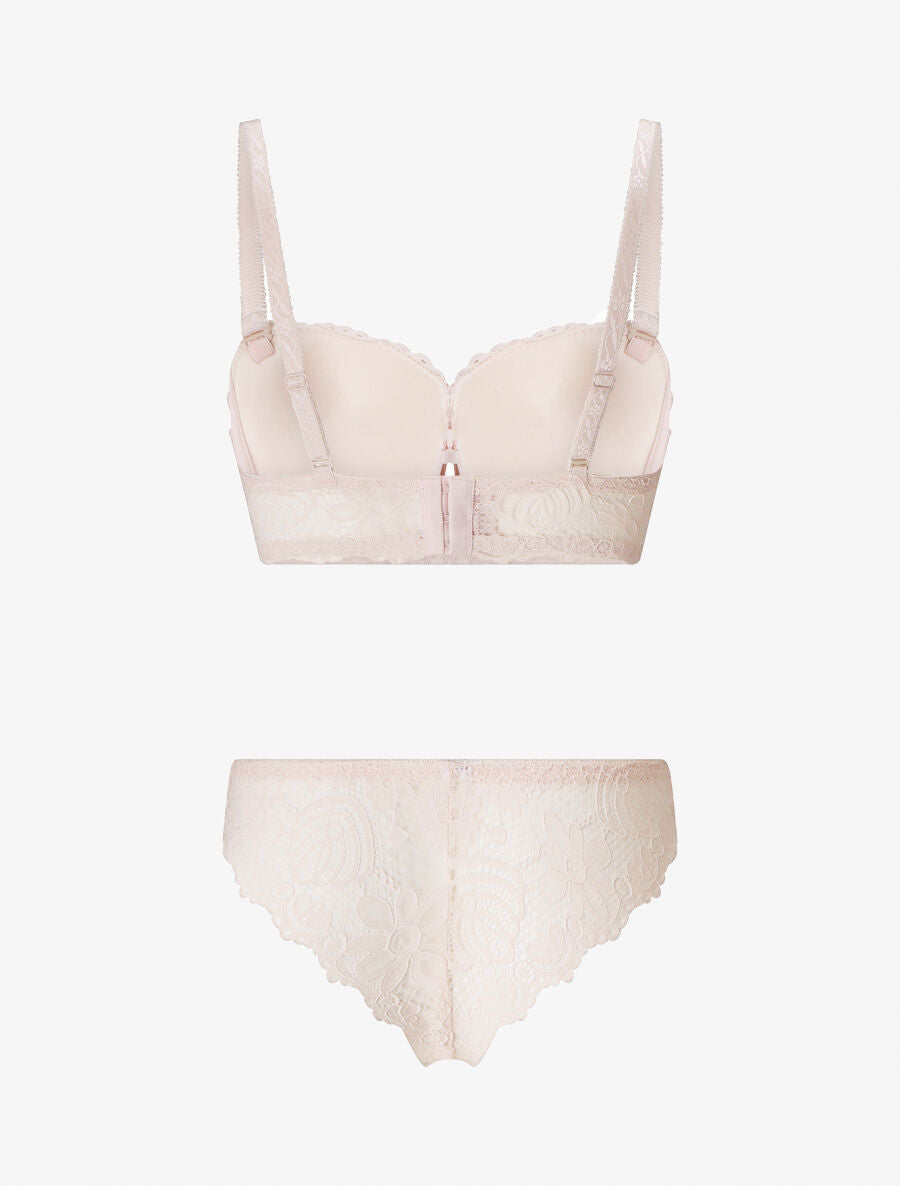 Ensemble soutien-gorge et tanga en dentelle florale - Rose pastel - 2