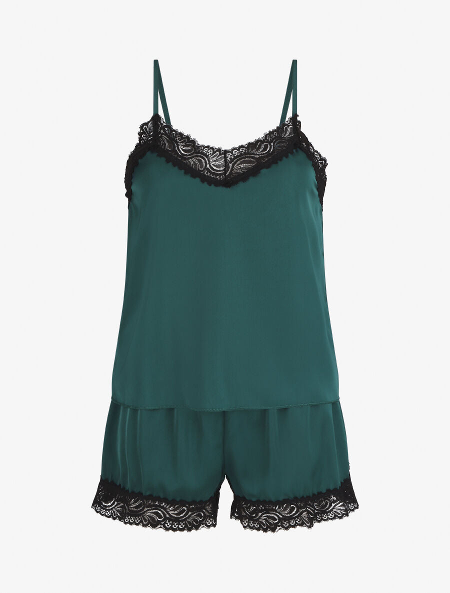 Ensemble caraco et short de pyjama satiné - Vert sapin - 3