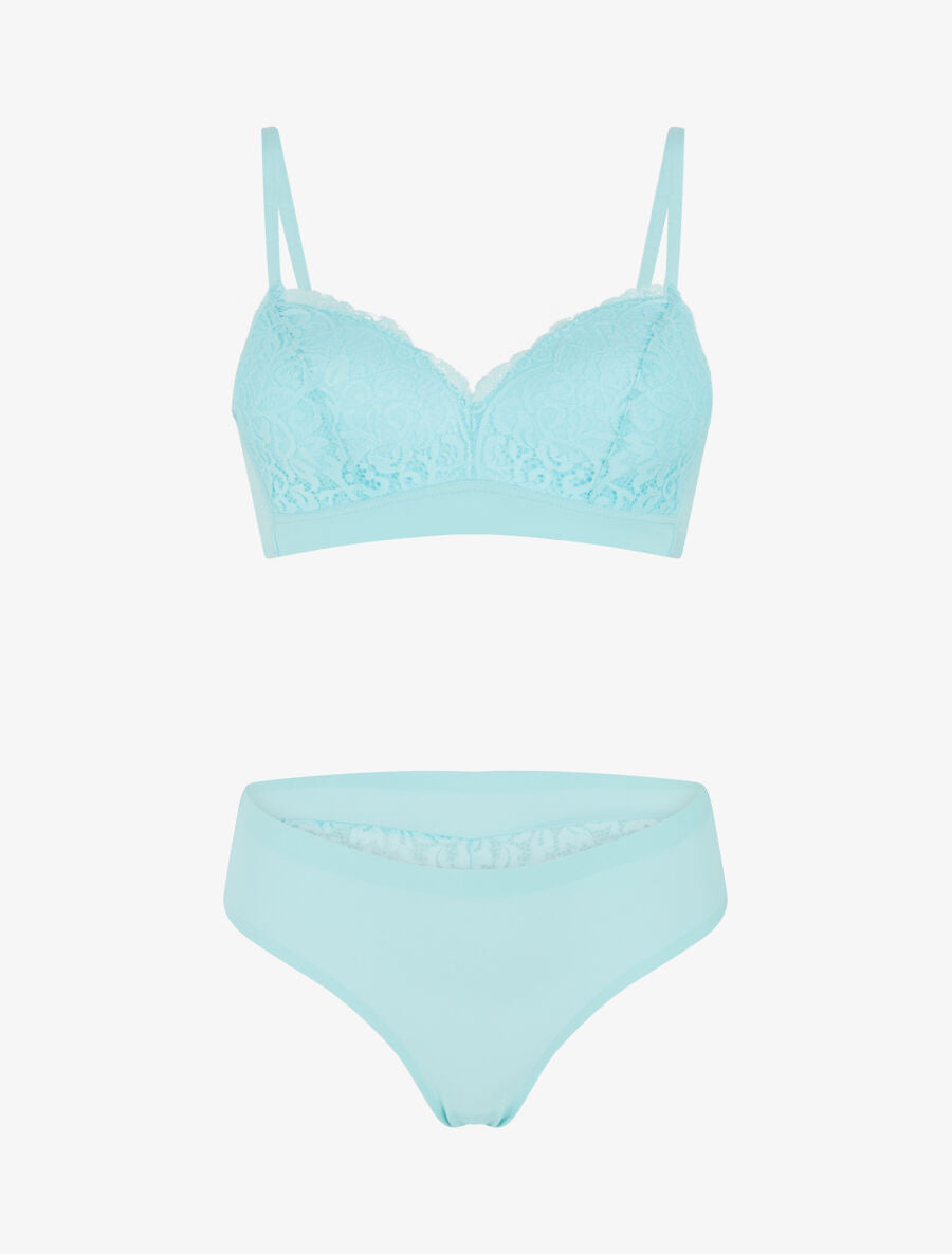 Ensemble lingerie en dentelle sans couture - Turquoise - 4