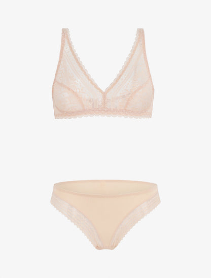 Ensemble en dentelle à motifs fleuri - Beige - 2