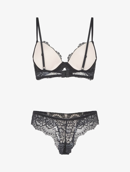 Ensemble soutien-gorge et string en dentelle fantaisie - Noir - 2