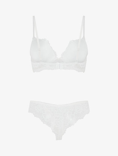 Ensemble soutien-gorge et string en dentelle fantaisie - Blanc - 2