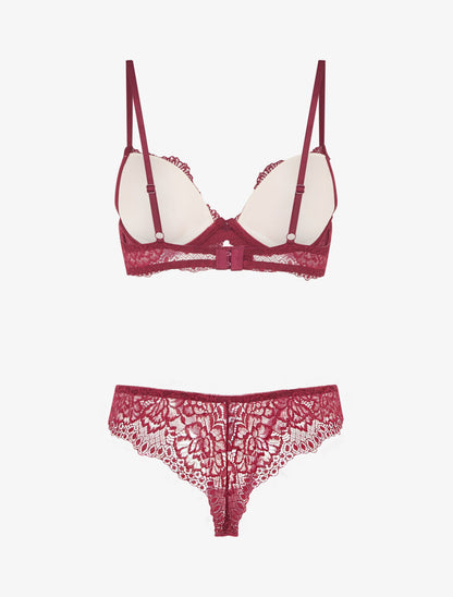 Ensemble soutien-gorge et string en dentelle fantaisie - Bordeaux - 2
