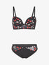 Ensemble soutien-gorge et culotte motif fleurs brodées - Noir - 1