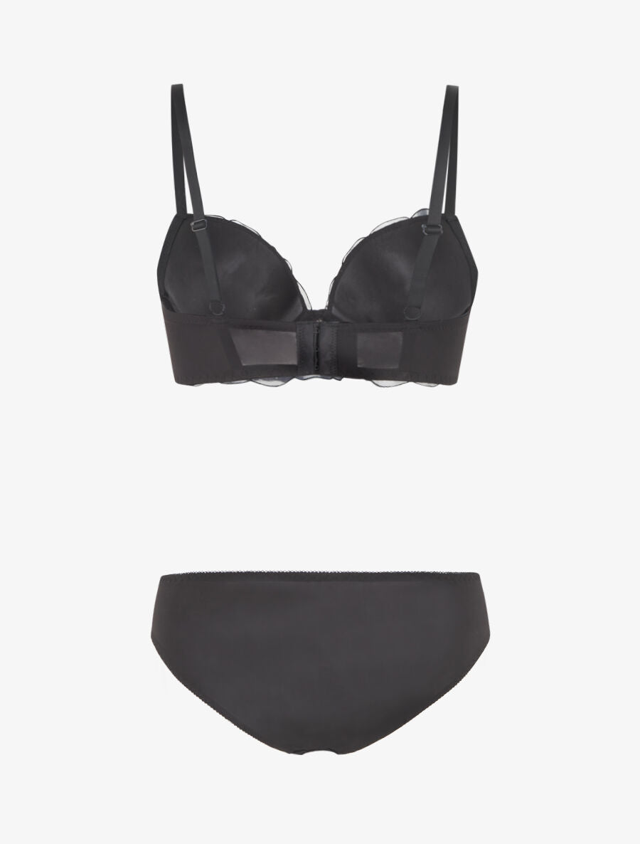 Ensemble soutien-gorge et culotte motif fleurs brodées - Noir - 2