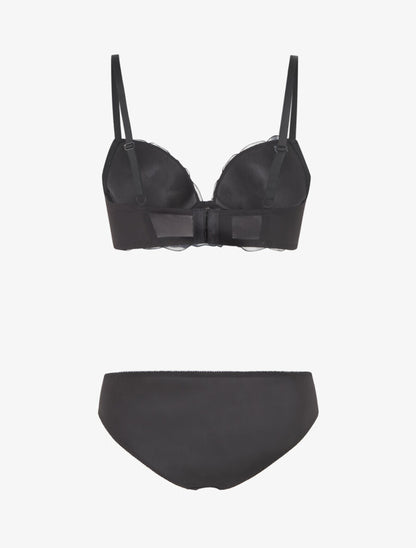 Ensemble soutien-gorge et culotte motif fleurs brodées - Noir - 2