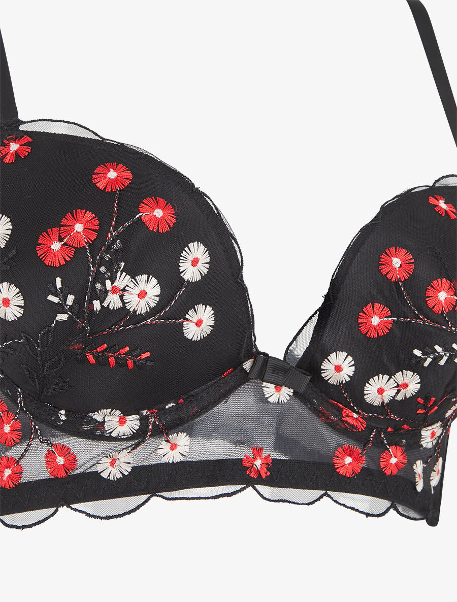 Ensemble soutien-gorge et culotte motif fleurs brodées - Noir - 3