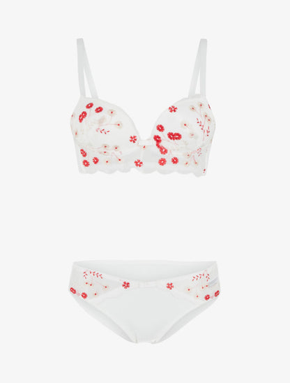 Ensemble soutien-gorge et culotte motif fleurs brodées - Blanc - 1