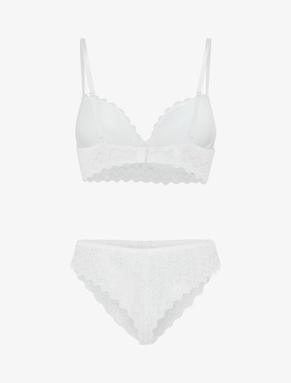 Ensemble soutien-gorge push-up et tanga en dentelle - Blanc - 2