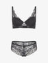 Ensemble soutien-gorge push-up et culotte en dentelle fleurie - Noir - 4