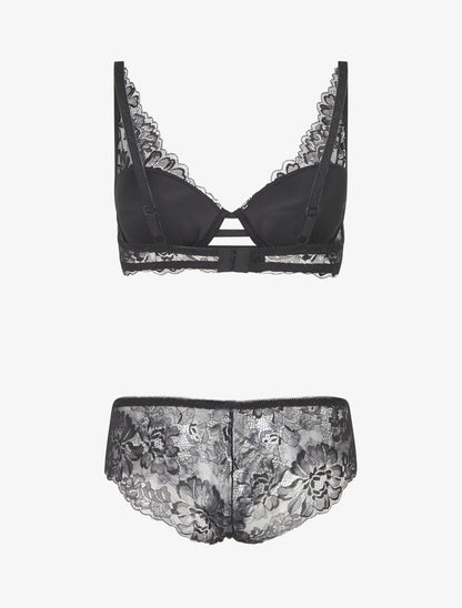 Ensemble soutien-gorge push-up et culotte en dentelle fleurie - Noir - 2