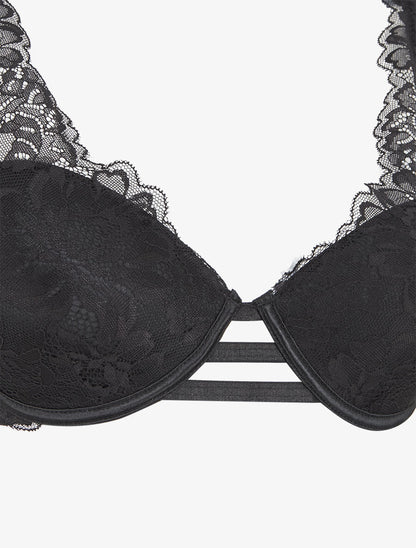 Ensemble soutien-gorge push-up et culotte en dentelle fleurie - Noir - 3