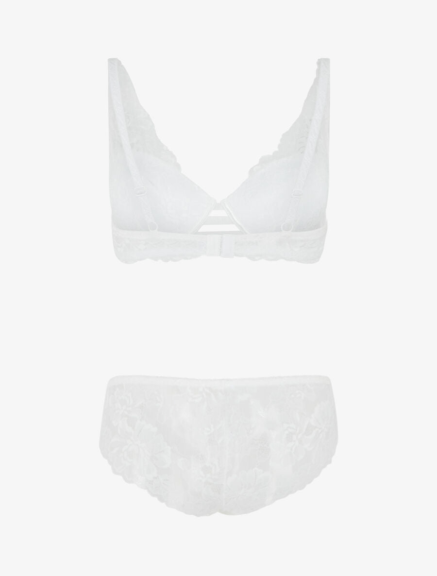 Ensemble soutien-gorge push-up et culotte en dentelle fleurie - Blanc - 2