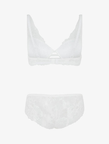 Ensemble soutien-gorge push-up et culotte en dentelle fleurie - Blanc - 2