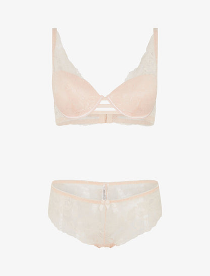 Ensemble soutien-gorge push-up et culotte en dentelle fleurie - Rose pâle - 1