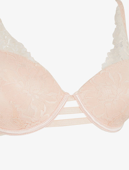 Ensemble soutien-gorge push-up et culotte en dentelle fleurie - Rose pâle - 3