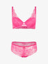Ensemble soutien-gorge push-up et culotte en dentelle fleurie - Fuchsia - 1