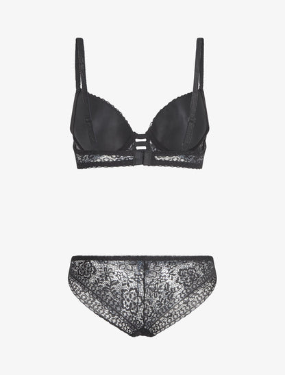Ensemble soutien-gorge et culotte en dentelle - Noir - 2