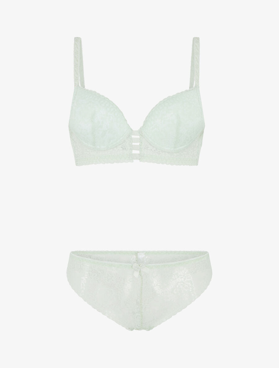 Ensemble soutien-gorge et culotte en dentelle - Vert pastel - 4