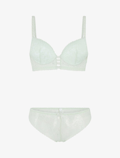 Ensemble soutien-gorge et culotte en dentelle - Vert pastel - 4