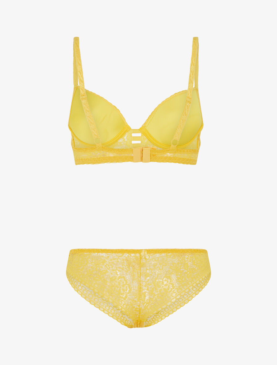 Ensemble soutien-gorge et culotte en dentelle - Jaune - 2