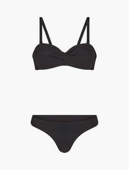 Bikini à balconnet et tanga uni - Noir - 4