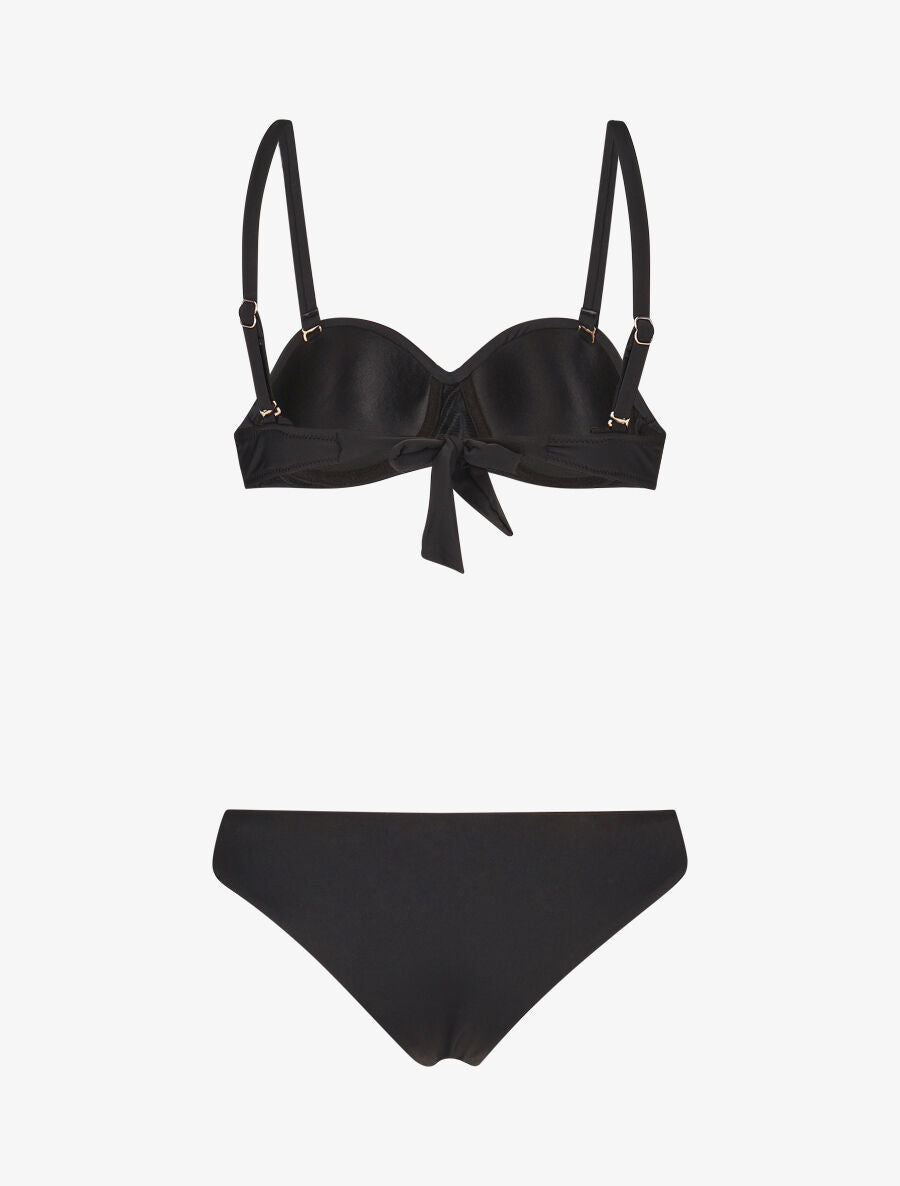 Bikini à balconnet et tanga uni - Noir - 2
