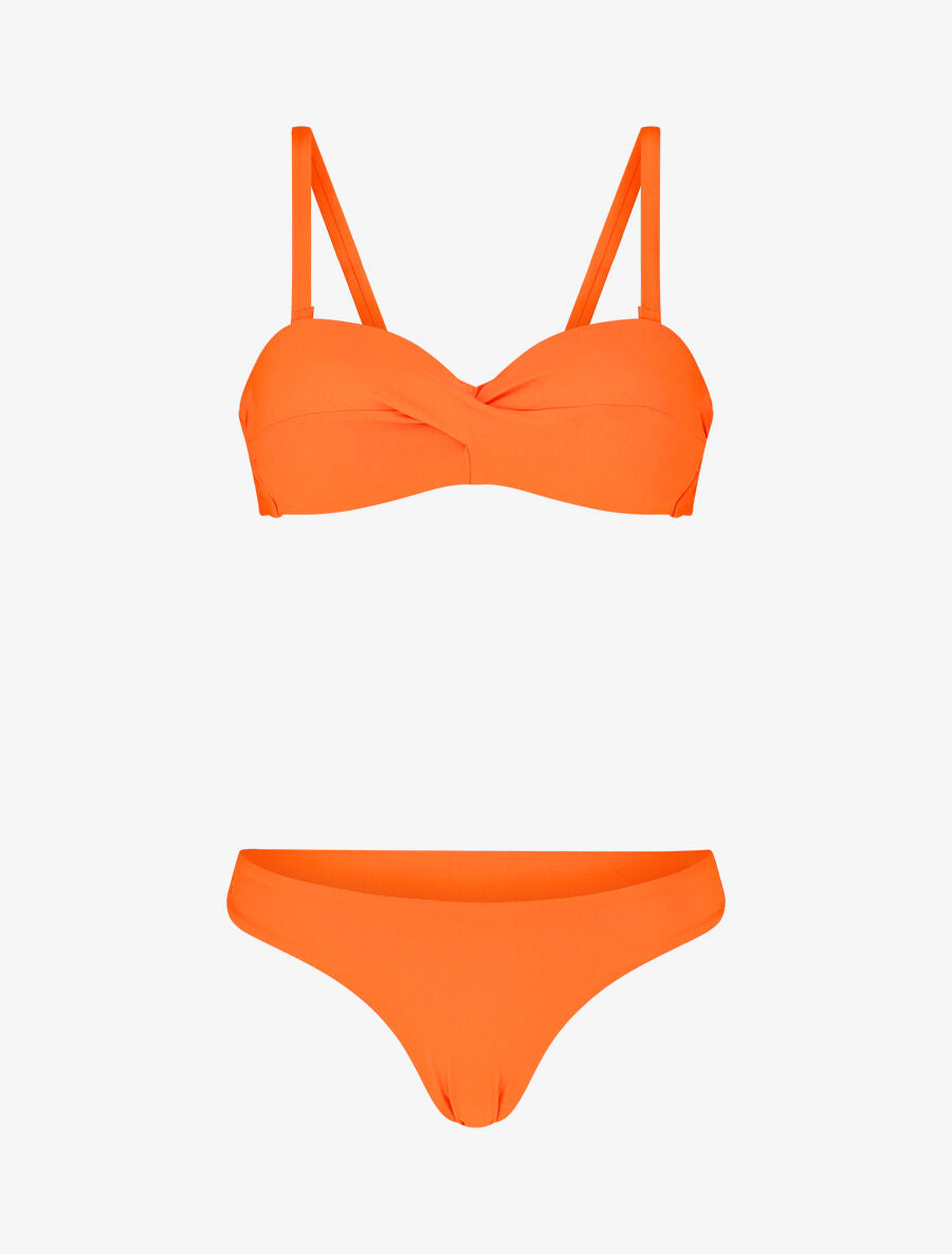 Bikini à balconnet et tanga uni - Orange fluo - 1