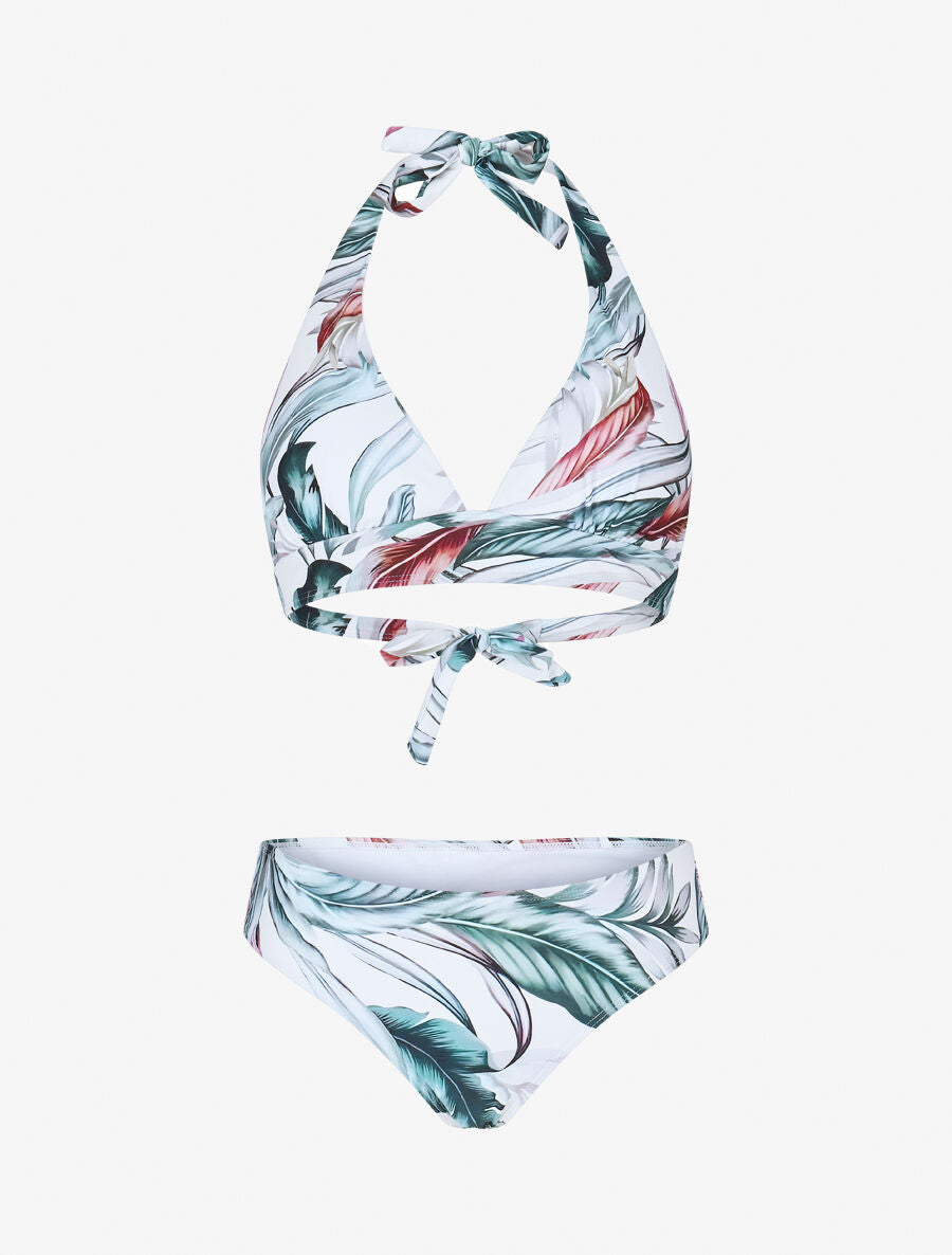 Maillot de bain 2 pièces triangle imprimé tropique - Blanc - 1