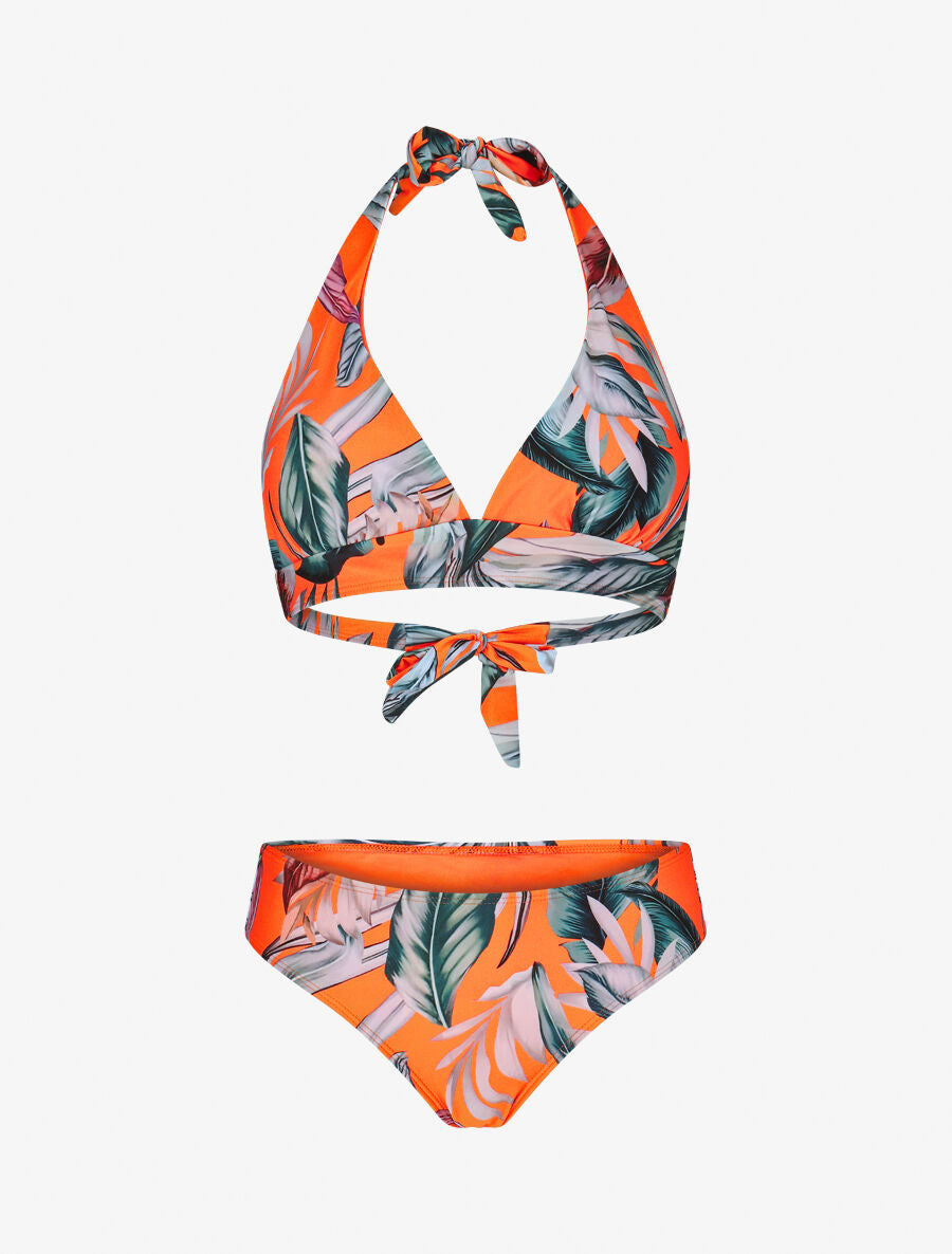 Maillot de bain 2 pièces triangle imprimé tropique - Orange fluo - 1