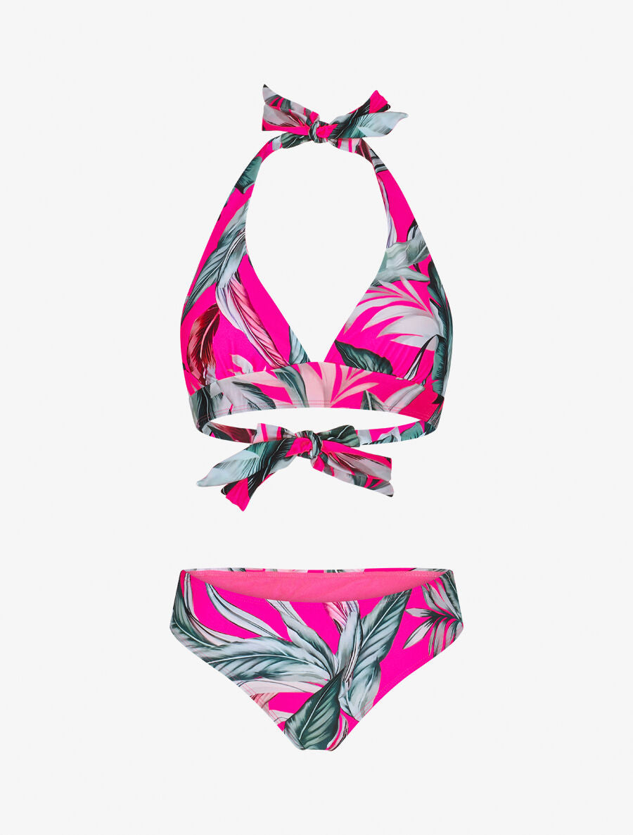Maillot de bain 2 pièces triangle imprimé tropique - Rose fluo - 4