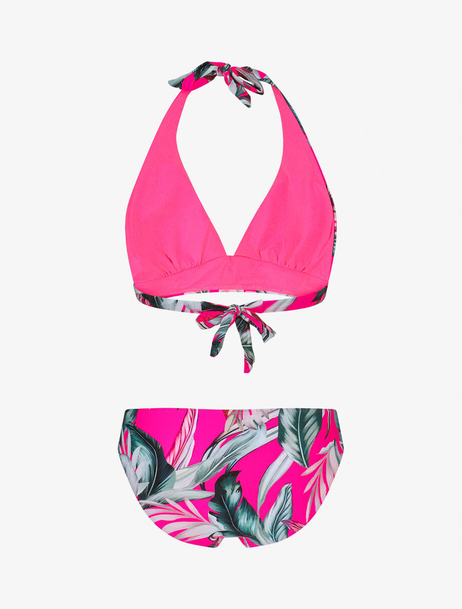 Maillot de bain 2 pièces triangle imprimé tropique - Rose fluo - 2