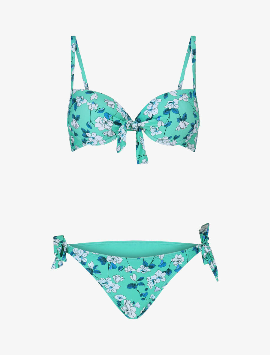 Maillot de bain 2 pièces à noeud imprimé floral - Vert d&