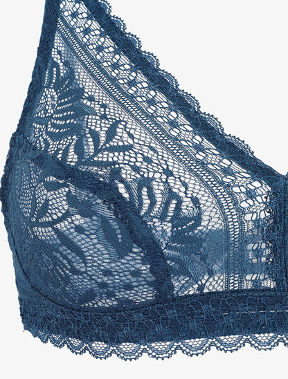 Ensemble en dentelle à motifs fleuri - Bleu canard - 4