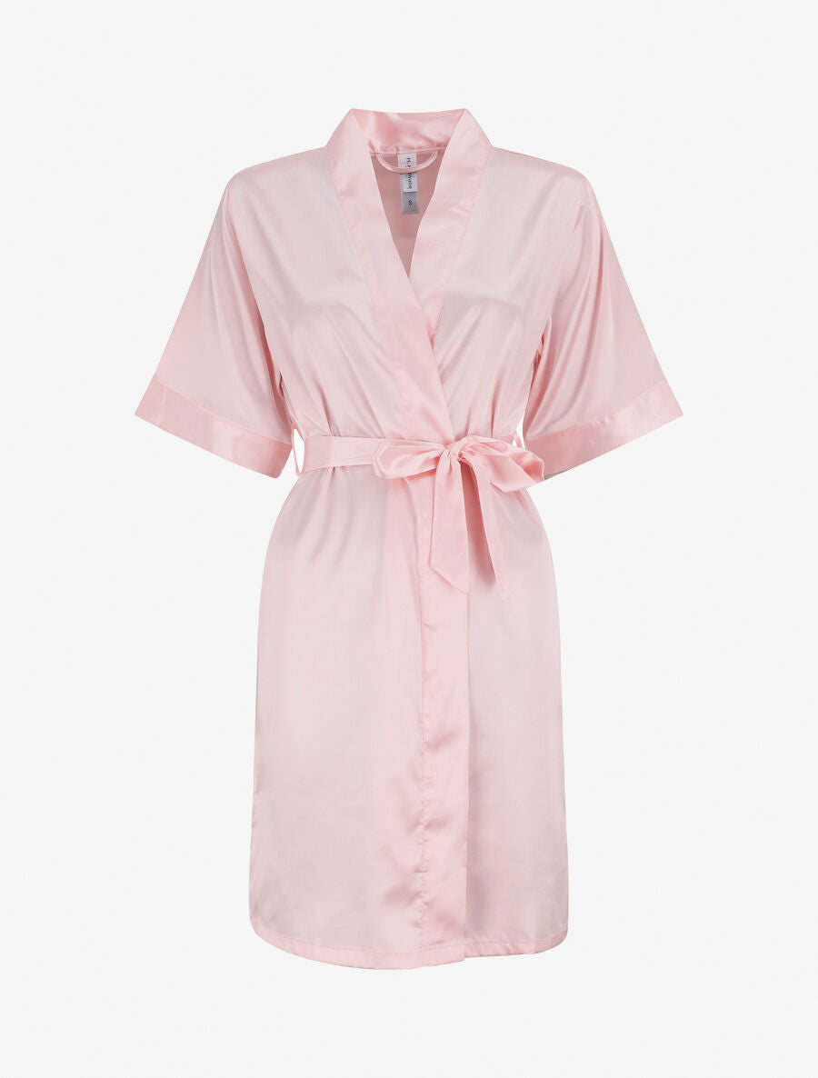 Ensemble kimono et nuisette satinés - Rose - 1