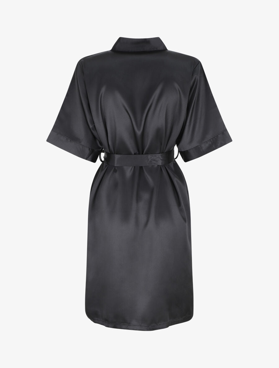 Ensemble kimono et nuisette satinés - Noir - 2