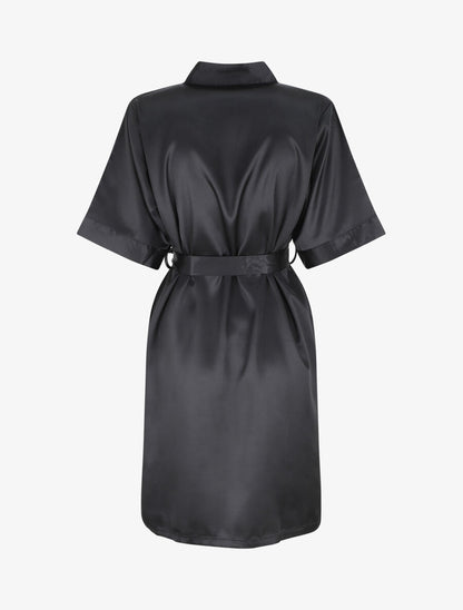 Ensemble kimono et nuisette satinés - Noir - 2