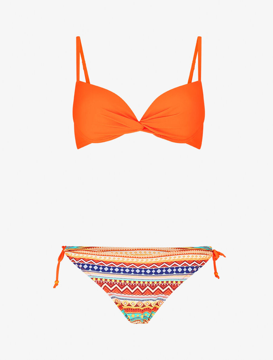 Bikini dépareillé à imprimé aztèque - Orange - 4