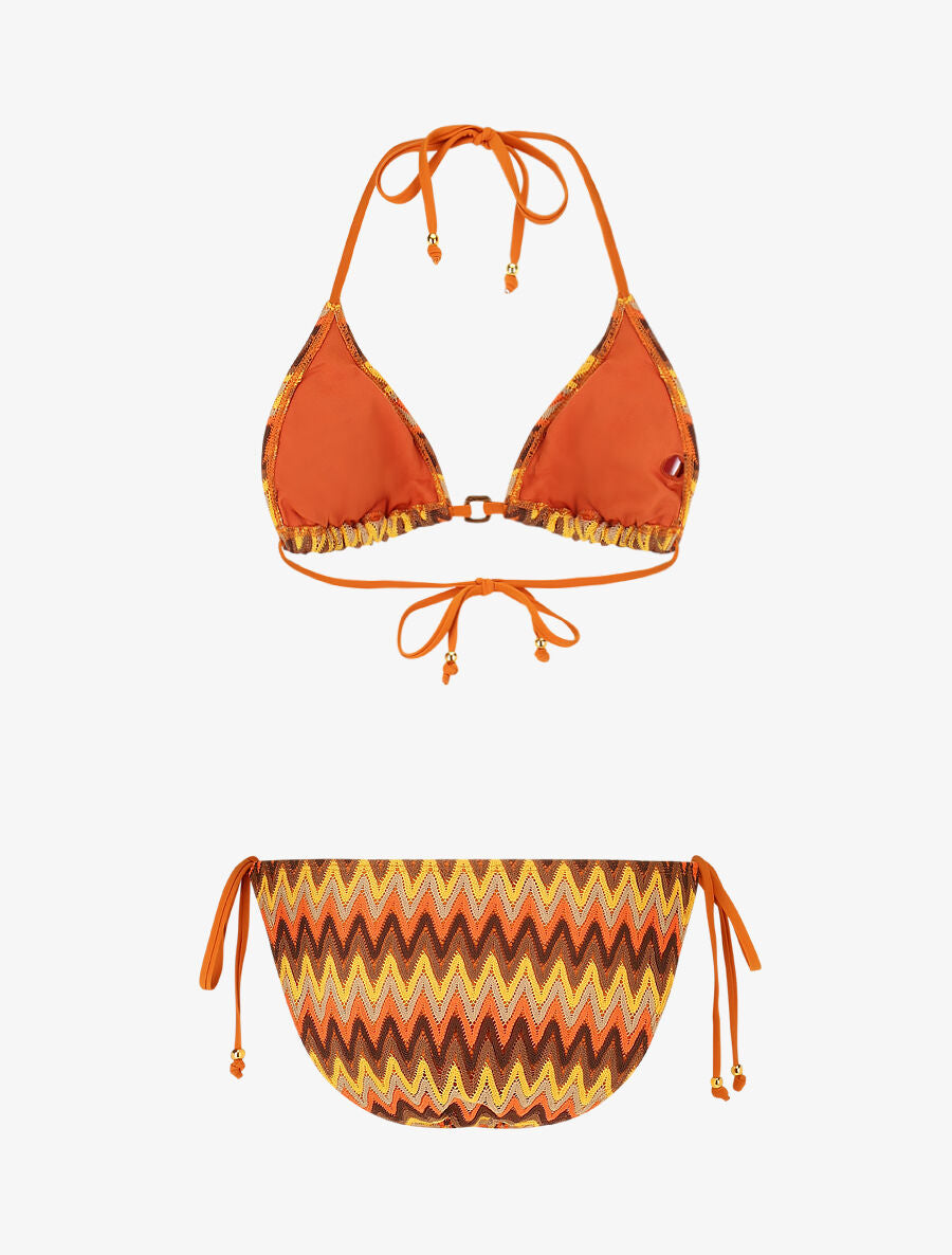 Bikini triangle imprimé zigzag - Marron - 2