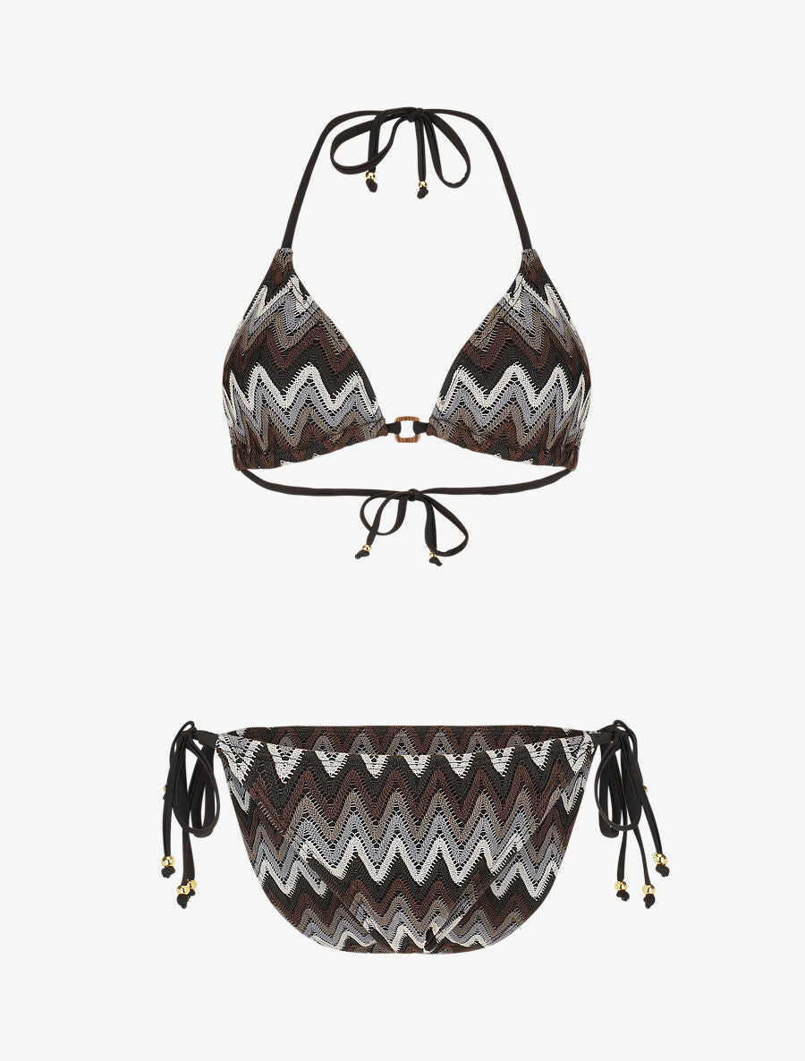 Bikini triangle imprimé zigzag - Noir - 1