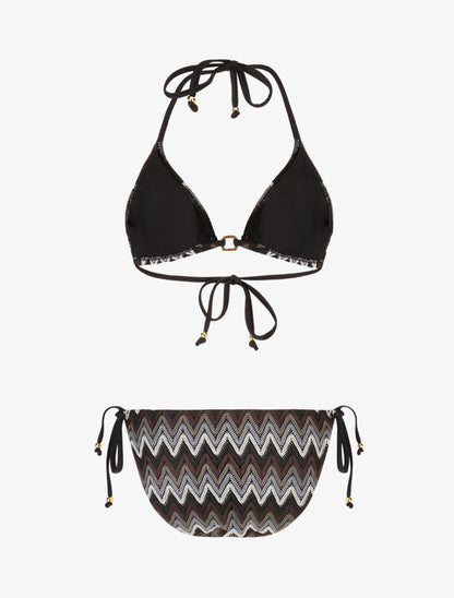Bikini triangle imprimé zigzag - Noir - 2